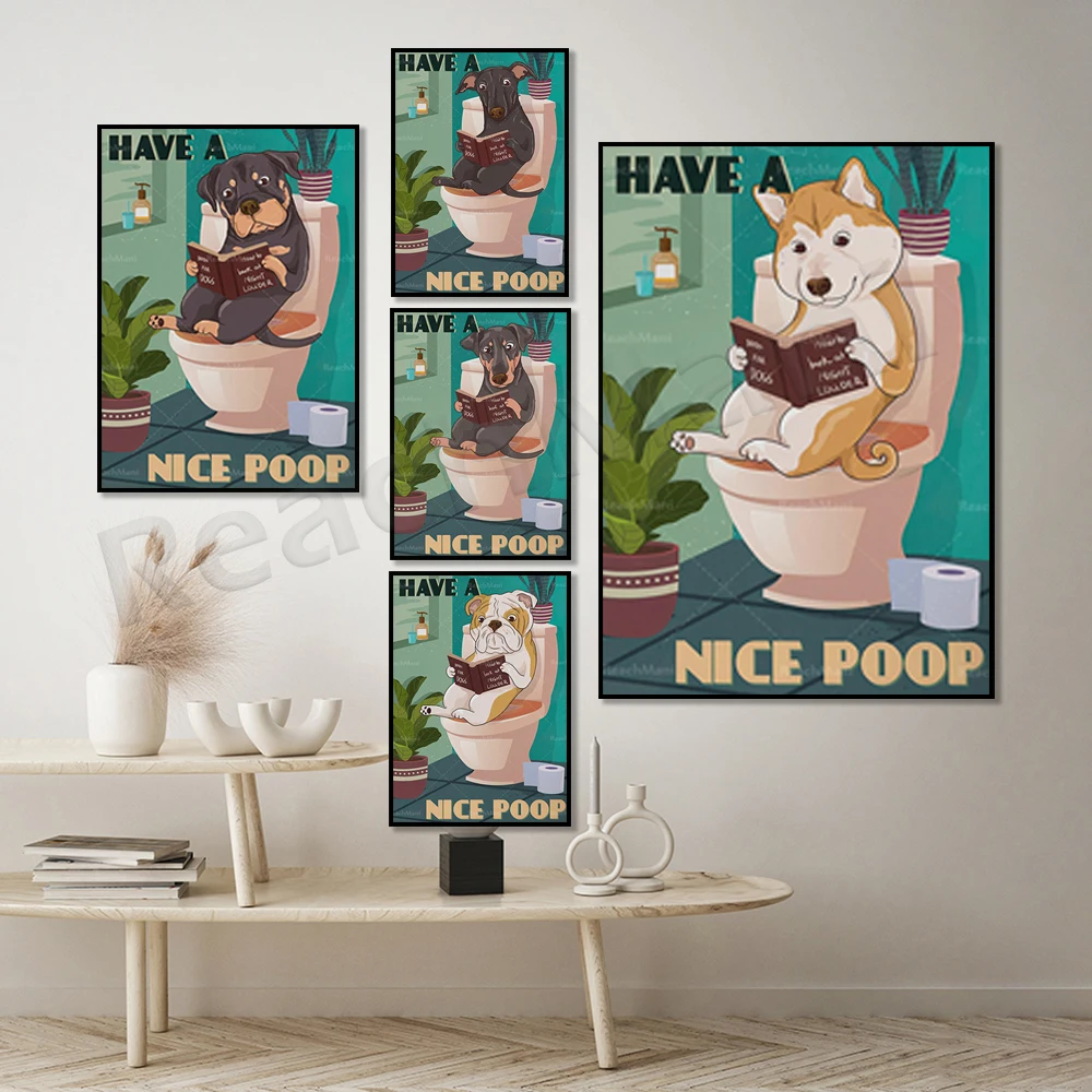 

Greyhound, bulldog, rottweiler, shiba, doberman have beautiful poop dog go to toilet poster, love dog poster birthday gift