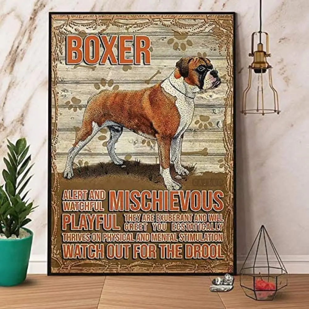 Tin Sign For Boxer Dog Beware of Drooling Sign Poster Retro Street Garage Home Cafe Bar Kitchen Farm Wall Decoration Bathroom Me