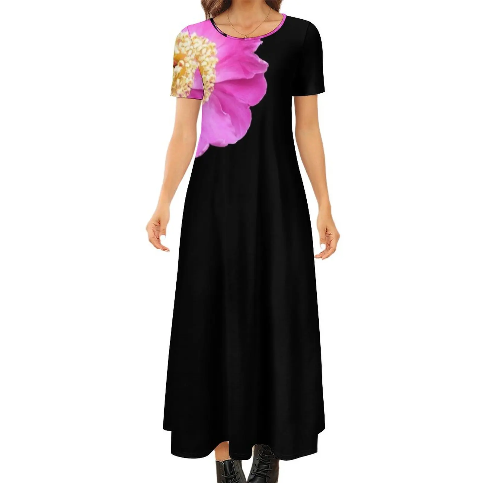 

Pink Peony Round Neck Short Sleeve Dress elegant dresses for women evening dress