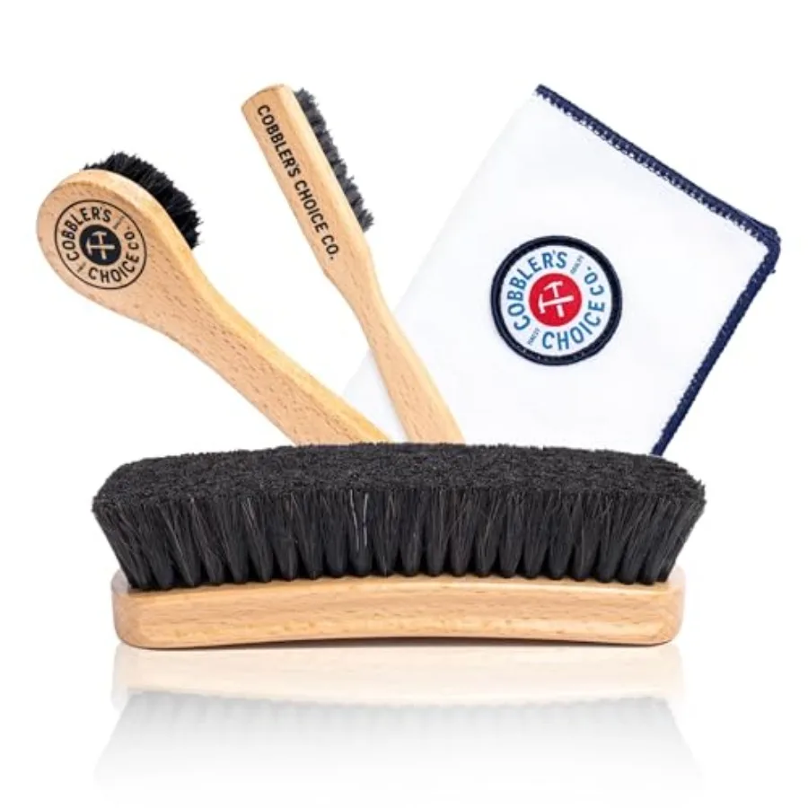 

Cobbler's Choice Co. Leather Care Brush Kit with Horsehair Shoe Brush, Dauber Brush, Welt Brush, Microfiber Cloth