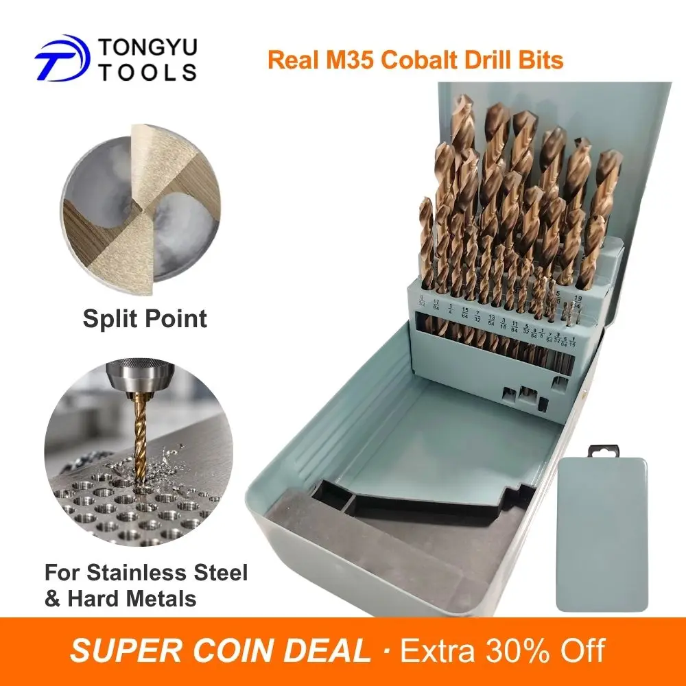 

29Pcs M35 Cobalt Drill Bit Set 1/16-1/2 Jobber Length HSS Co5% Twist Bits for Stainless Steel Hard Metal Split Point