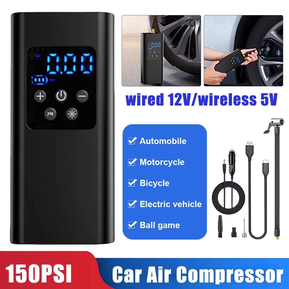 Electric Air Compressor Car Tyre Inflator LCD Display Portable Car Tire Air Pump Inflatable Pump for Auto Motorcycle Bike Ball