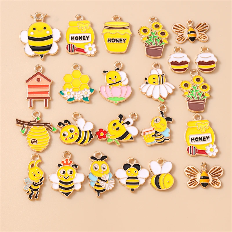 20 Stück Mix Cartoon Tier Biene Charms Emaille Honigbiene Charms Anhänger für Schmuckherstellung Halsketten Ohrringe DIY Bastelzubehör – Detail 2