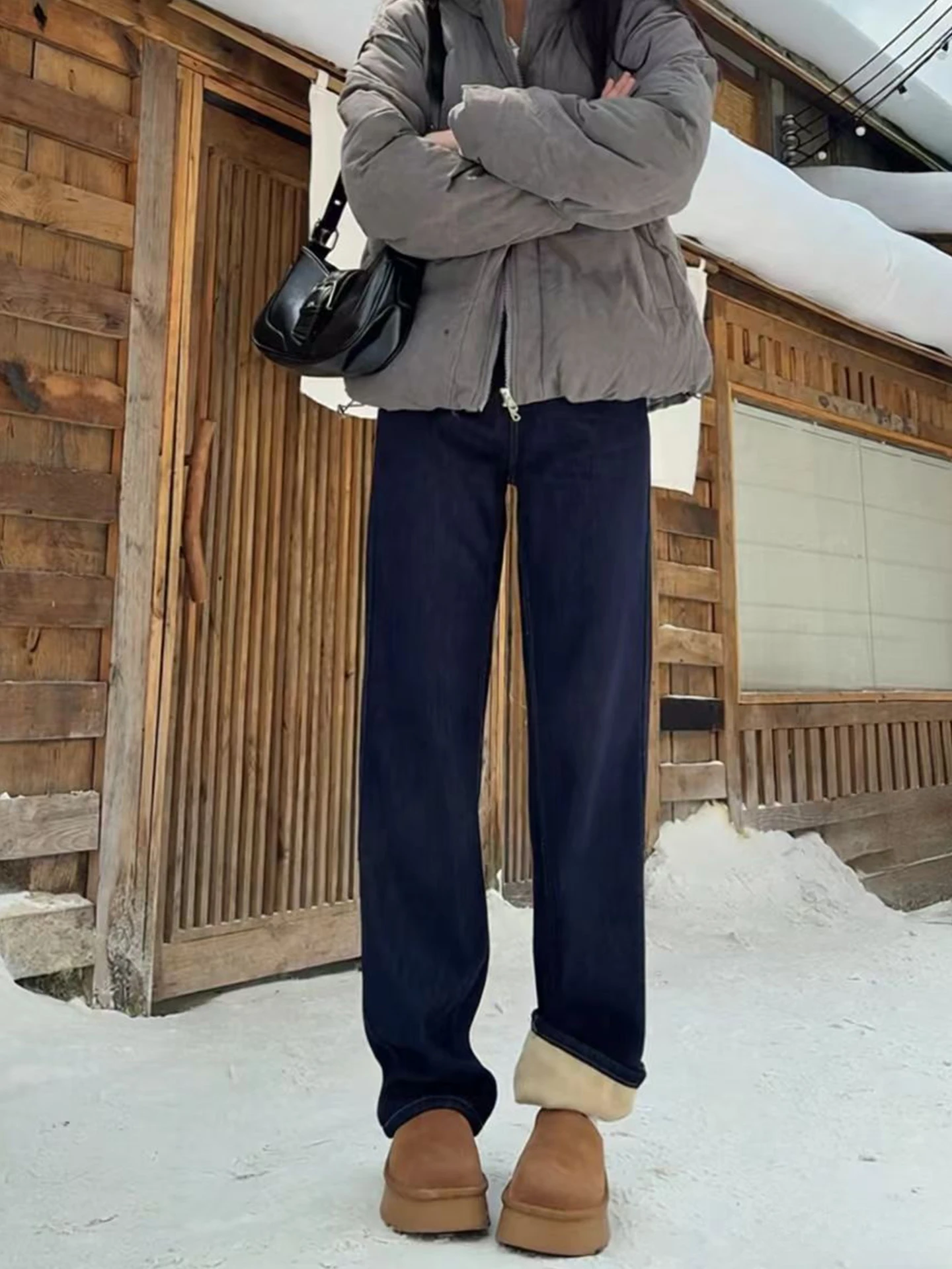 

Утепленные флисовые джинсы с высокой талией и прямым кроем для женщин, зимние, новые, больших размеров, широкие брюки с эффектом похудения, повседневный стиль