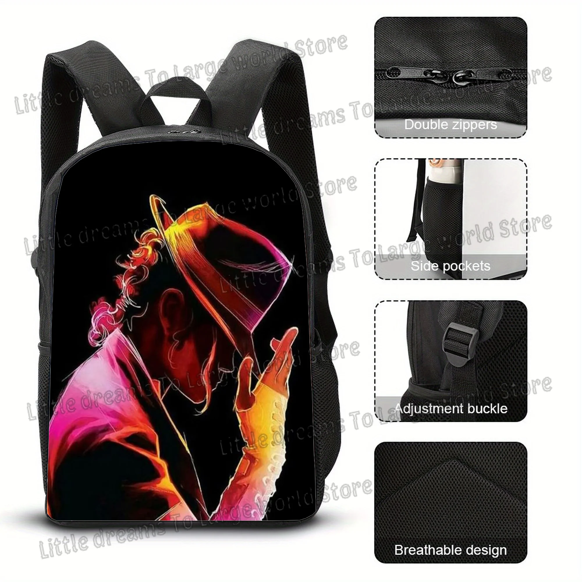 Michael Jackson Rugzakken Student 3D Printing 16 inch Schooltassen Jongens Meisjes Outdoor Sport Rugzak Grote Reisknapzak Cadeau
