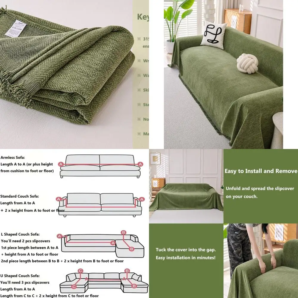 

4-Seat Oversized Sofa Sectional Slipcover, Machine Washable Chenille Couch Cover for L-Shape & U-Shape, Extra Large Furniture De