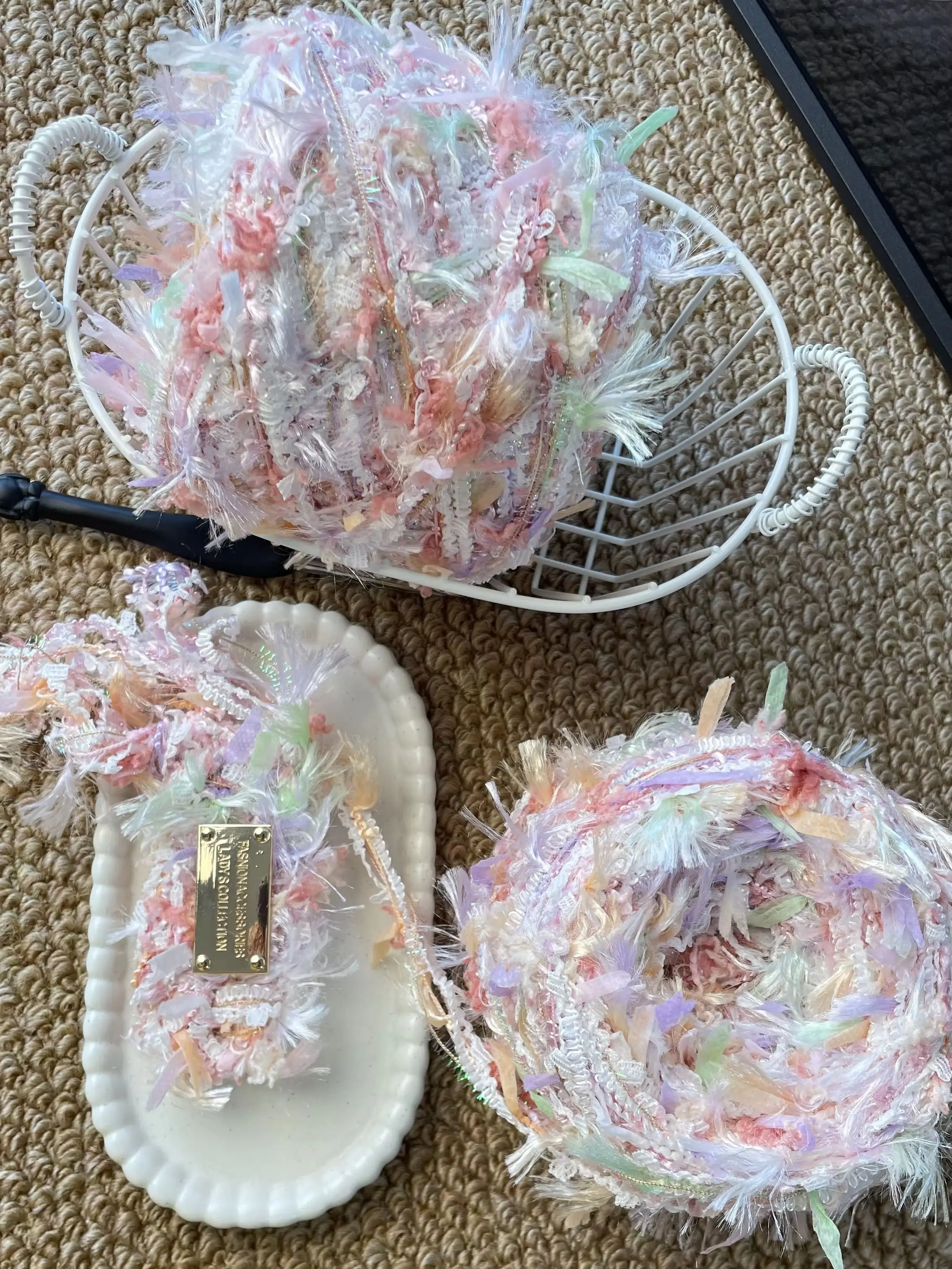 Nectar Pastel Fairy Fancy Yarn - Hand Dyed Fluffy Feather Novelty Yarn with Iridescent Thread for Crochet Knitting DIY Fiber Art