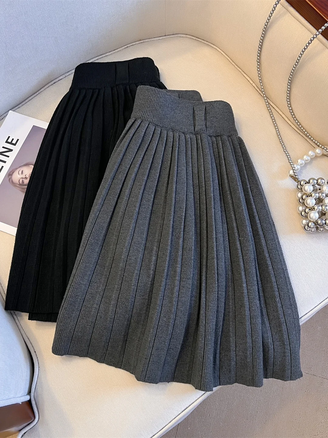 

High Waist Knitted Pleated Skirt Women's Faion Versatile Spring Season Small Size Friendly Commute Sle Korean Loose Fit