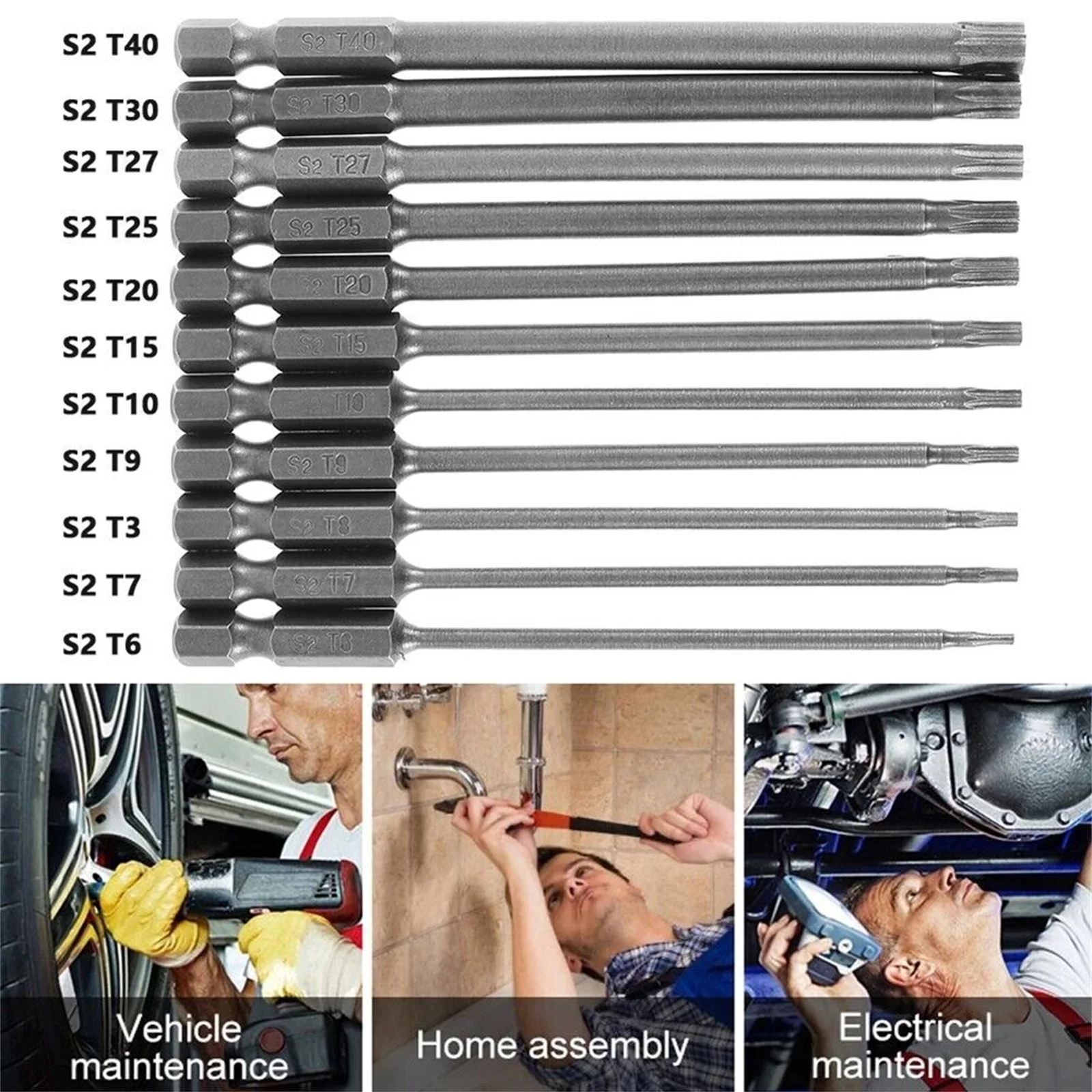 

11 PCS Torx Security Bit Set S2 Steel Magnetic Security Screwdriver Set Head-150mm Star Screwdriver Set for Shark Vacuum T6-T40