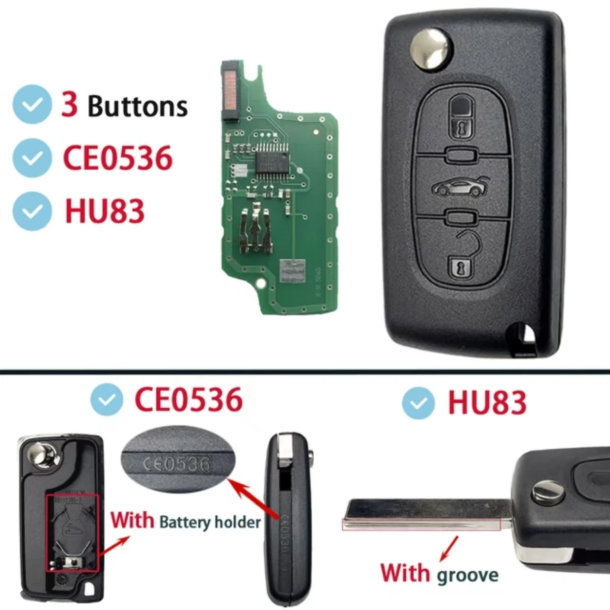 Jingxin 3-Tasten CE0536/CE0523 ASK/FSK 434MHz Fernbedienung Autoschlüssel für Citroen C4 C5 C6 C8 Xsara Picasso für Peugeot 107 207 307 308 – Detail 2