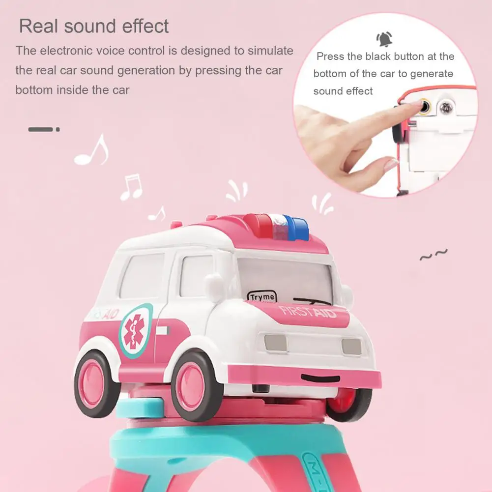 Safe Children Toy Car Time Display Electronic Car Watch Ambulance Entertainment Children Mini Car Pull Back Toy with Strap