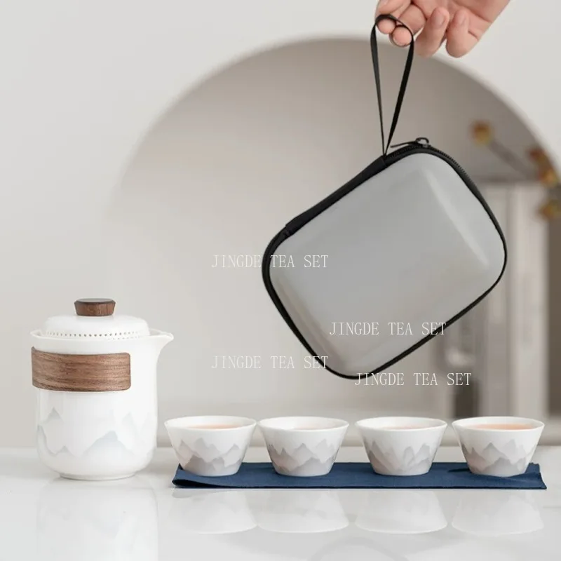 1 Pot, 4 Cups Tea Set Travel Set Chinese High-end Tea Maker Portable Underglaze Color Teaware Sets Teacup Drinking Utensils