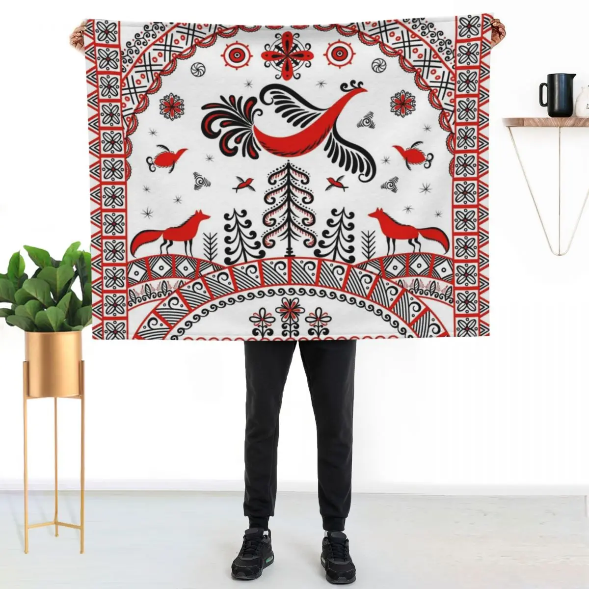 Bird of happiness. Mezen hand painted. Folk Art. Throw Blanket Bed warm winter halloween Luxury Throw Blankets