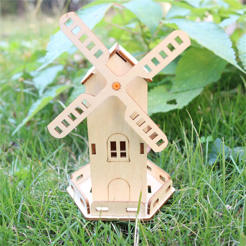 Petite maison en bois pour enfants, bricolage, expériences scientifiques, jouets d'éducation précoce, moulin à vent solaire assemblé