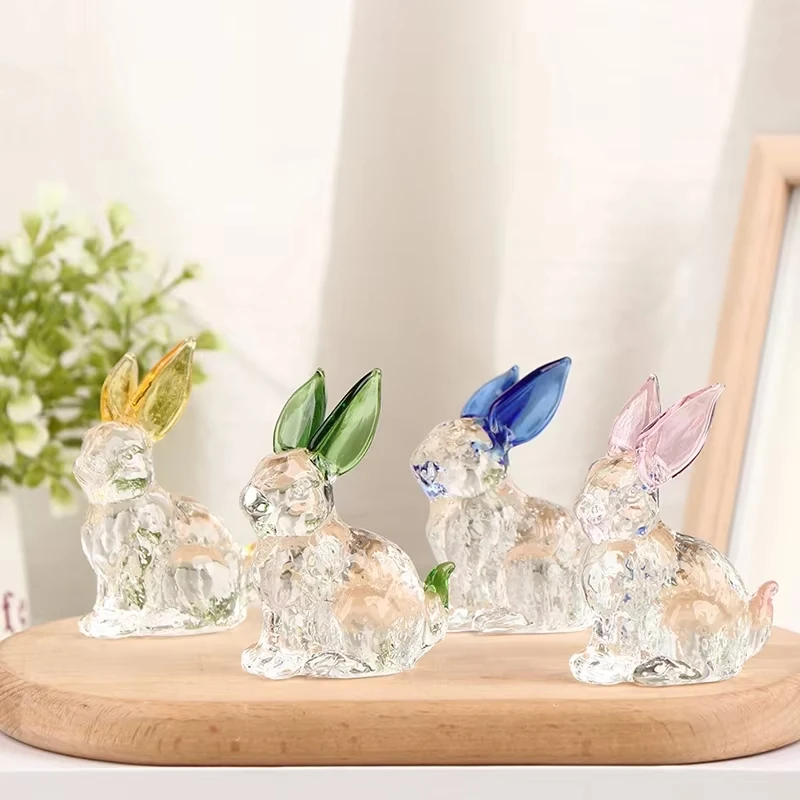 1 x handgefertigte Kaninchenstatue aus Kristallglas – Tiermaskottchen-Figur, Ornament für Garten, Zuhause, Wohnzimmer und Büro, Tischdekoration