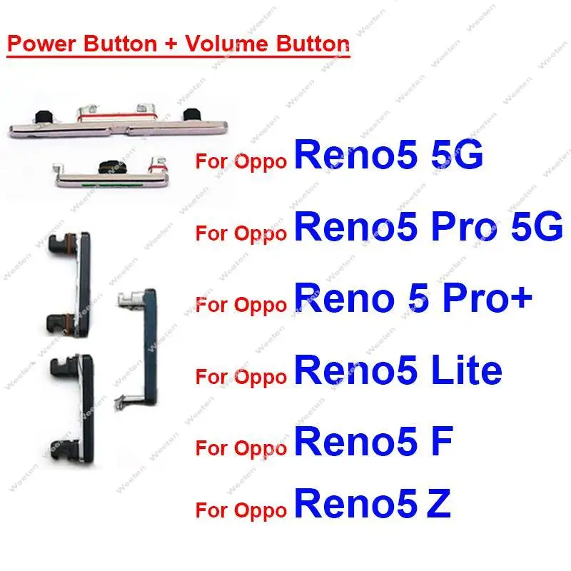 Power Volume Buttons For OPPO Reno 5 Lite 5 Pro Plus 5F 5Z 5Pro+ Plus 4G 5G On Off Power Volume Up Down Side Key Parts