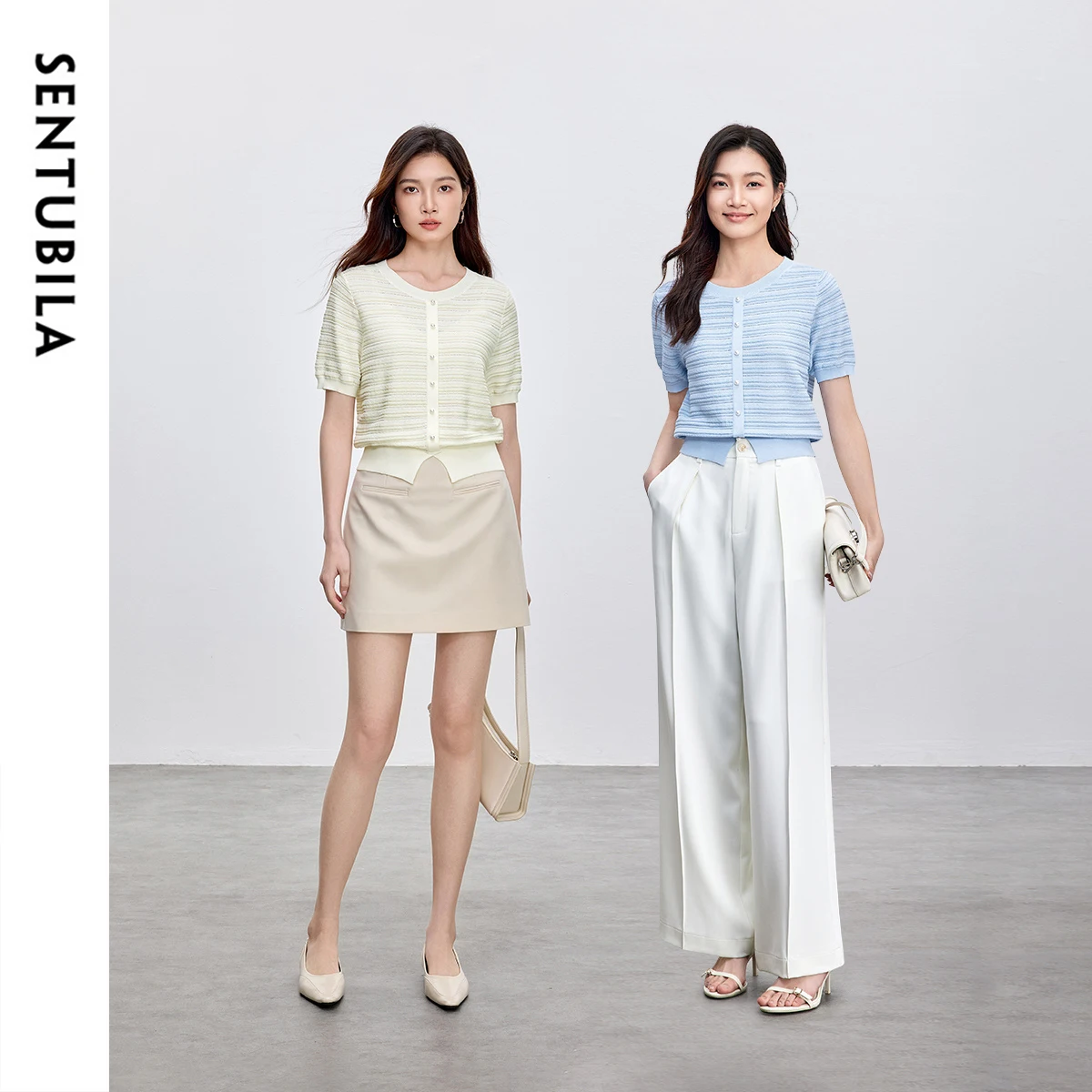 

SENTUBILA Women's Thin Pullover 2025 Summer Sweet Style Casual Loose O Neck Short Sleeve Button Tops Female clothing W52H59308