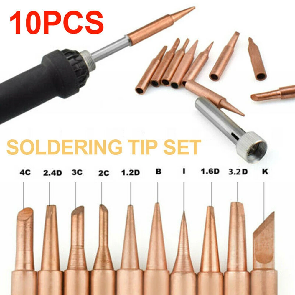 10pcs Soldering Iron Tips Soldering Station Tools Electric Welding Head Series Tools Pure Copper 900M-T Soldering Kit Set