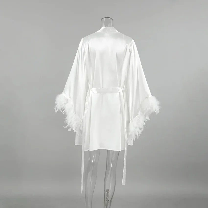 رداء زفاف العروس ثوب الصباح أنيق ريشة أنثى كيمونو البشكير ثوب مثير رايون صيف جديد ملابس النوم ملابس النوم الملابس الداخلية #6