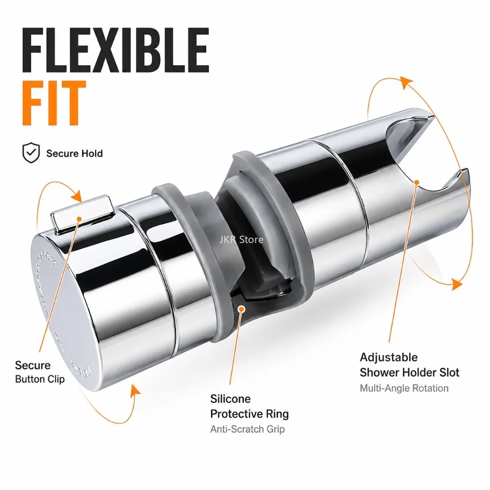 Shower Head Holder Bracket 18 to 32mm Adjustable Clamp with 360 Degree Rotation for Bathroom Rail Slide Shower Accessory