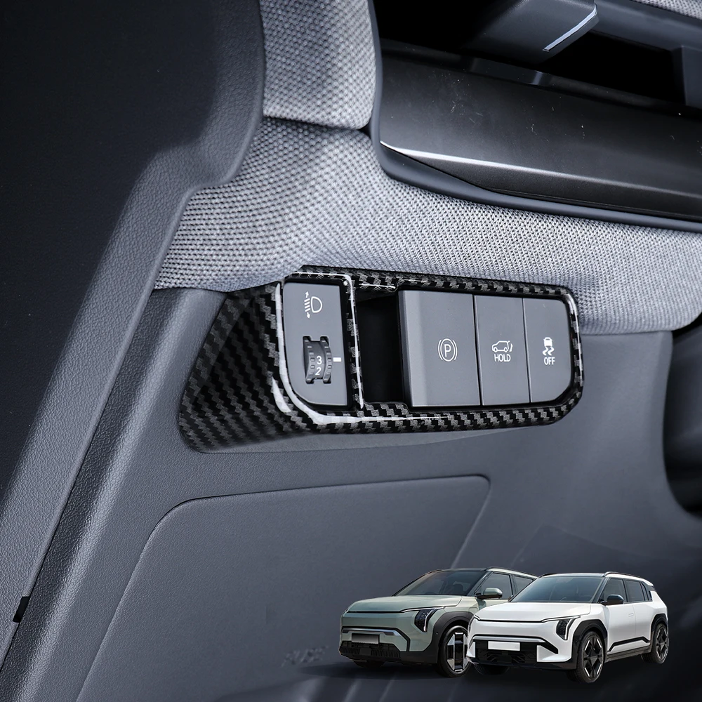 

For Tuning Kia EV3 2024-2026 LHD/RHD Carbon Fiber Car Design Interior Headlight Adjustment Switch Button Cover Decoration