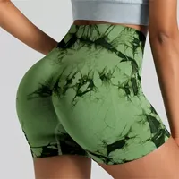 VEQKING Seamless Tie-Dye Yoga Shorts – High-Waist Scrunch Butt Gym Shorts, Quick-Dry Workout Leggings for Women