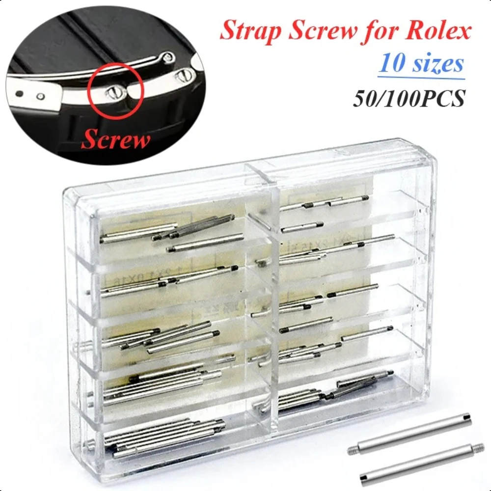 50/100pcs Watch Band Screws Rod Metal Strap Stainless Steel Screw Pin for Rolex Band Connector Repair Tools Watch Parts Tool Kit