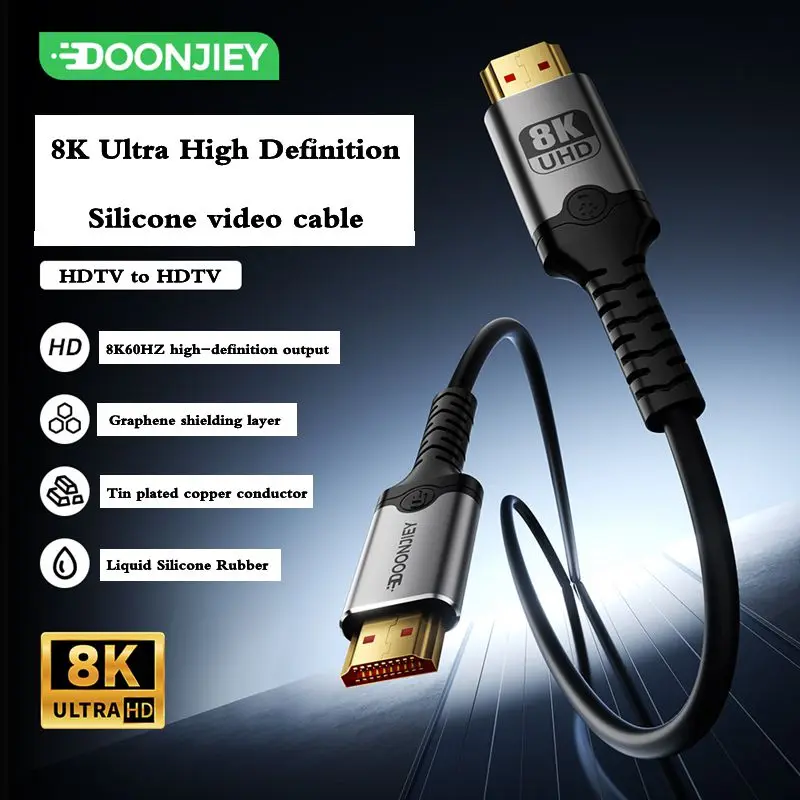 1m HDMI Compatible With Male to Male 8K@60HZ Ultra High Definition Liquid Silicone Audio and Video Data Transmission Cable 16K