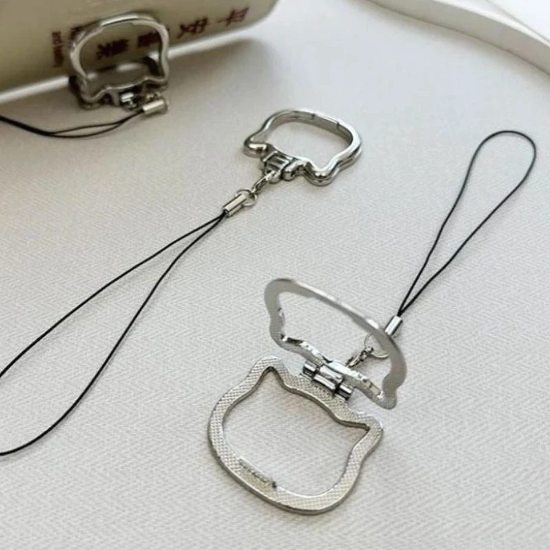 Cute Cat‑Shaped Alloy Phone Lanyard 2‑in‑1 Finger Ring Foldable Stand for Video Watching Daily Use & Travel view 4