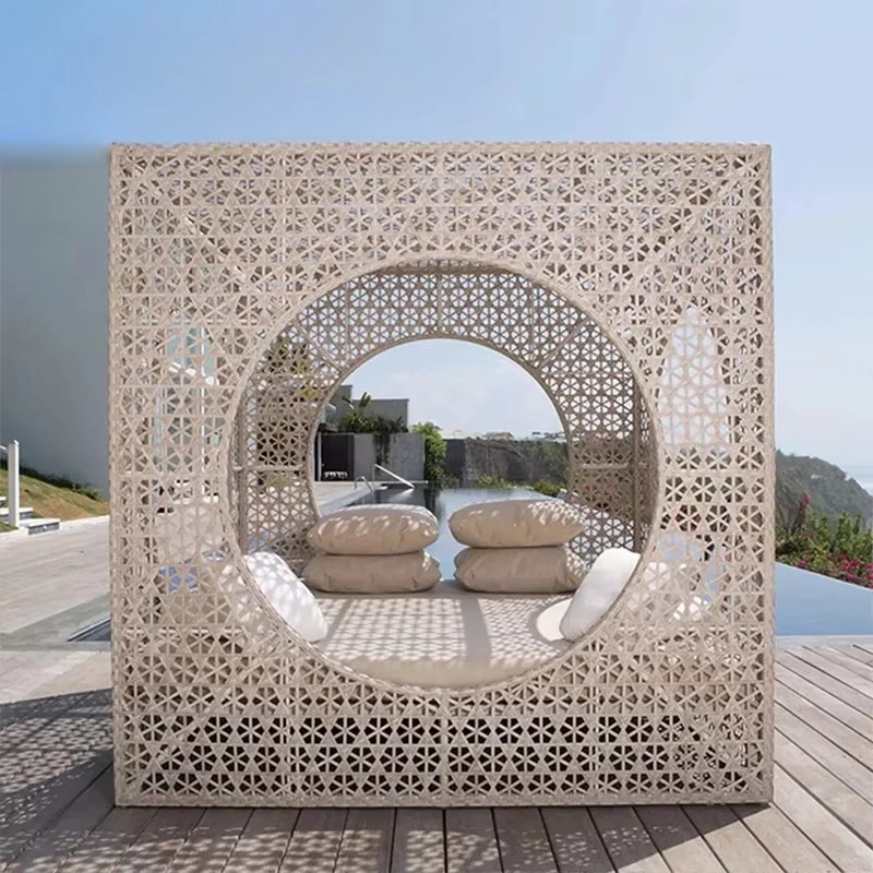 Hotel Outside Hollow Lounge Chair Aluminum Frame Handmade Rattan Beach Hut Waterproof