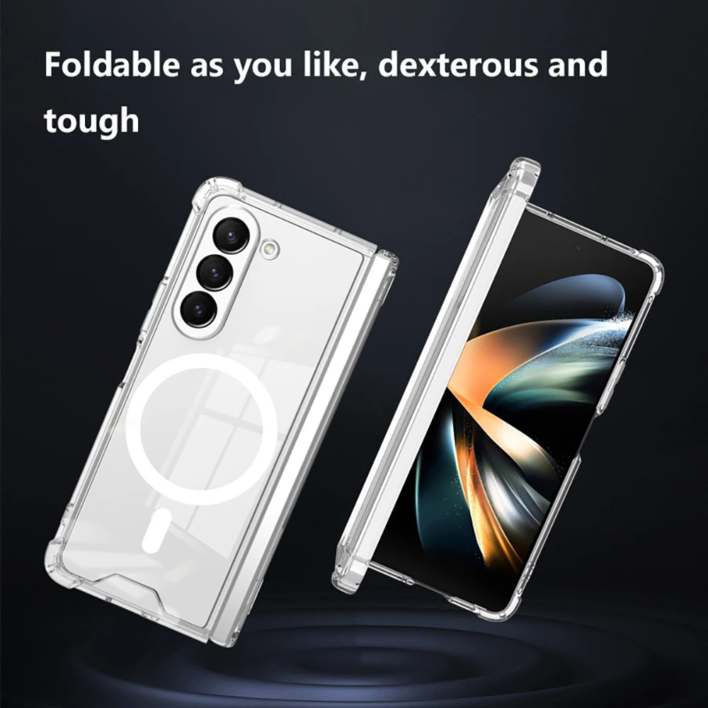 Teroxa for Samsung Galaxy Z Fold 6 5 Clear Case Magnetic Compatible with MagSafe Transparent Shockproof Anti-Yellow Back Cover