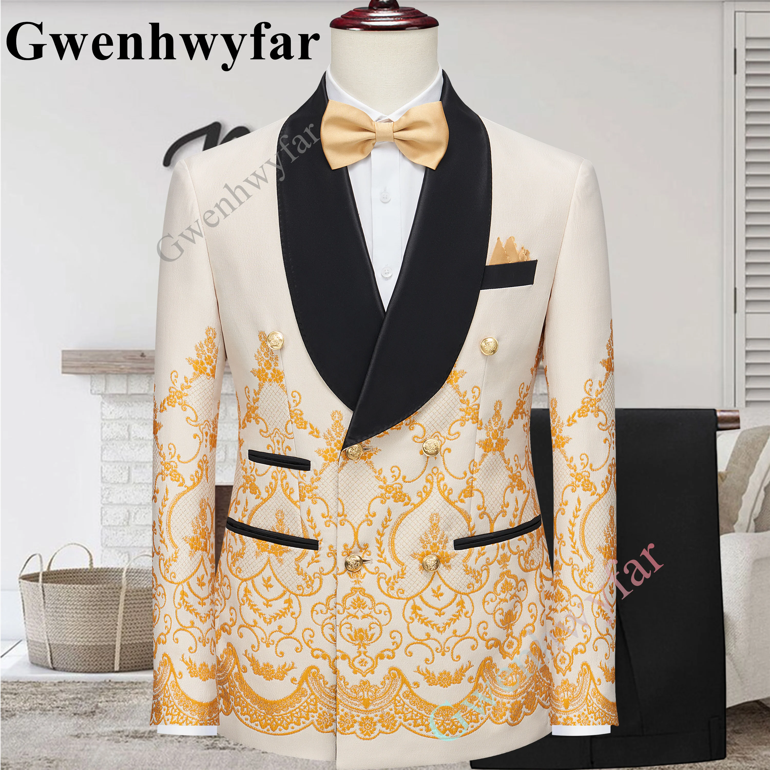 

Gwenhwyfar Tailor Made 3 Pieces Male Suits Shawl Lapel Slim Fit Elegant Classic Formal Best Men Groom Wear (Blazer+Vest+Pants)