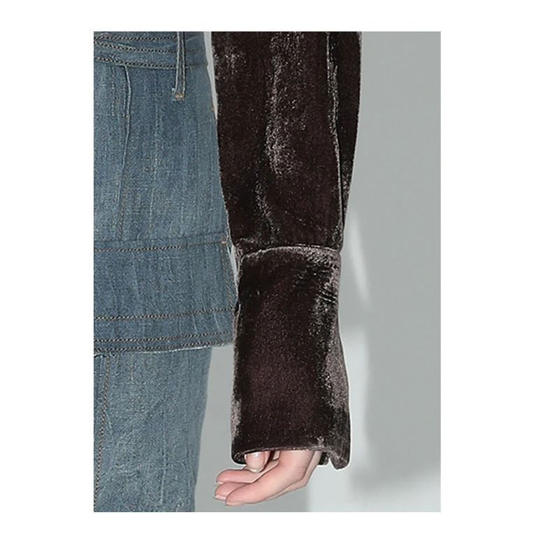 Luxury Style Silk Velvet Women's Shirt Long Sleeve V-neck Long Sleeve Simple and Fashionable Urban Clothing Shiny and Lustrous