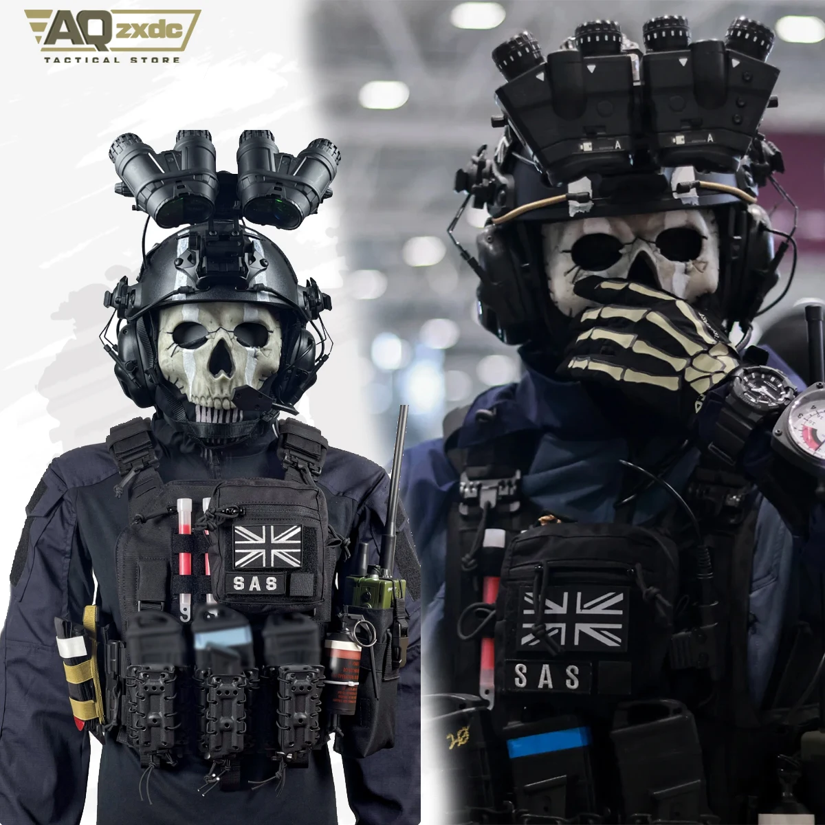 Airsoft Cod 19 Night Raid Ghost Cosplay Pełny Zestaw Sprzętu Ghost Maska Taktyczna & Kamizelka & Hełm na Halloween Cosplay — 2