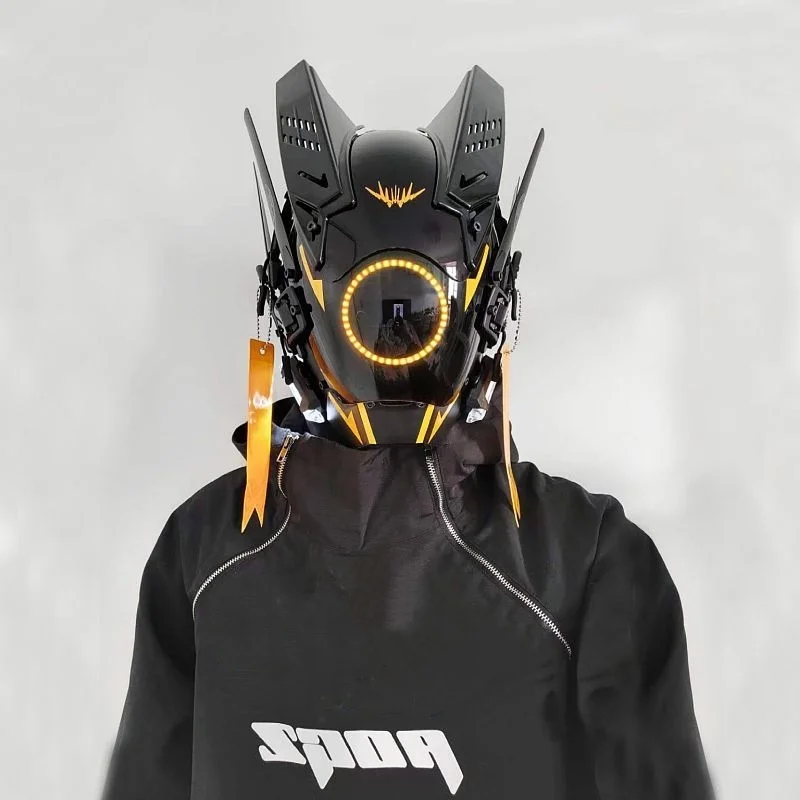 

Cyberpunk Mask Techwear Helmet Shinobi Samurai Pipe Dreadlocks Cosplay Special With LED LightForces Mask Customize The Screen