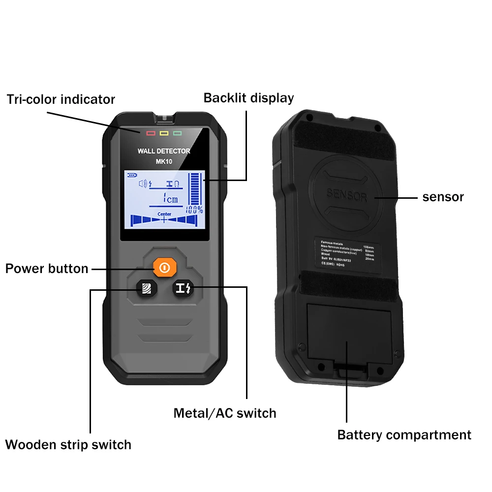 Imagem -02 - Multi-funcional Função de Detecção de Madeira de Metal Detector de Parede Maka Stud Finder para ac Metal Wood Detect Tetos Pisos Encontrar Mk10