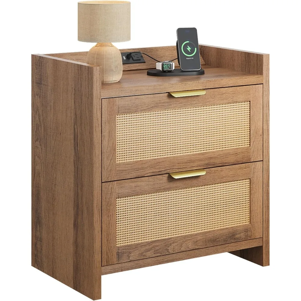 침대 옆 탁자, 충전 스테이션이 있는 침대 옆 탁자, 서랍 2개가 있는 보헤미안 스타일 침대 옆 테이블, 침실용 엔드 테이블, 거실용