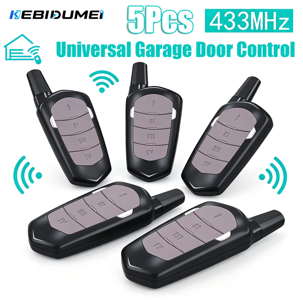 KEBIDUMEI 5Pcs 433MHz 4-Key Clone Remote Controller Garage Gate Door Opener Duplicator Copy Code Wireless Cloning Remote for Car