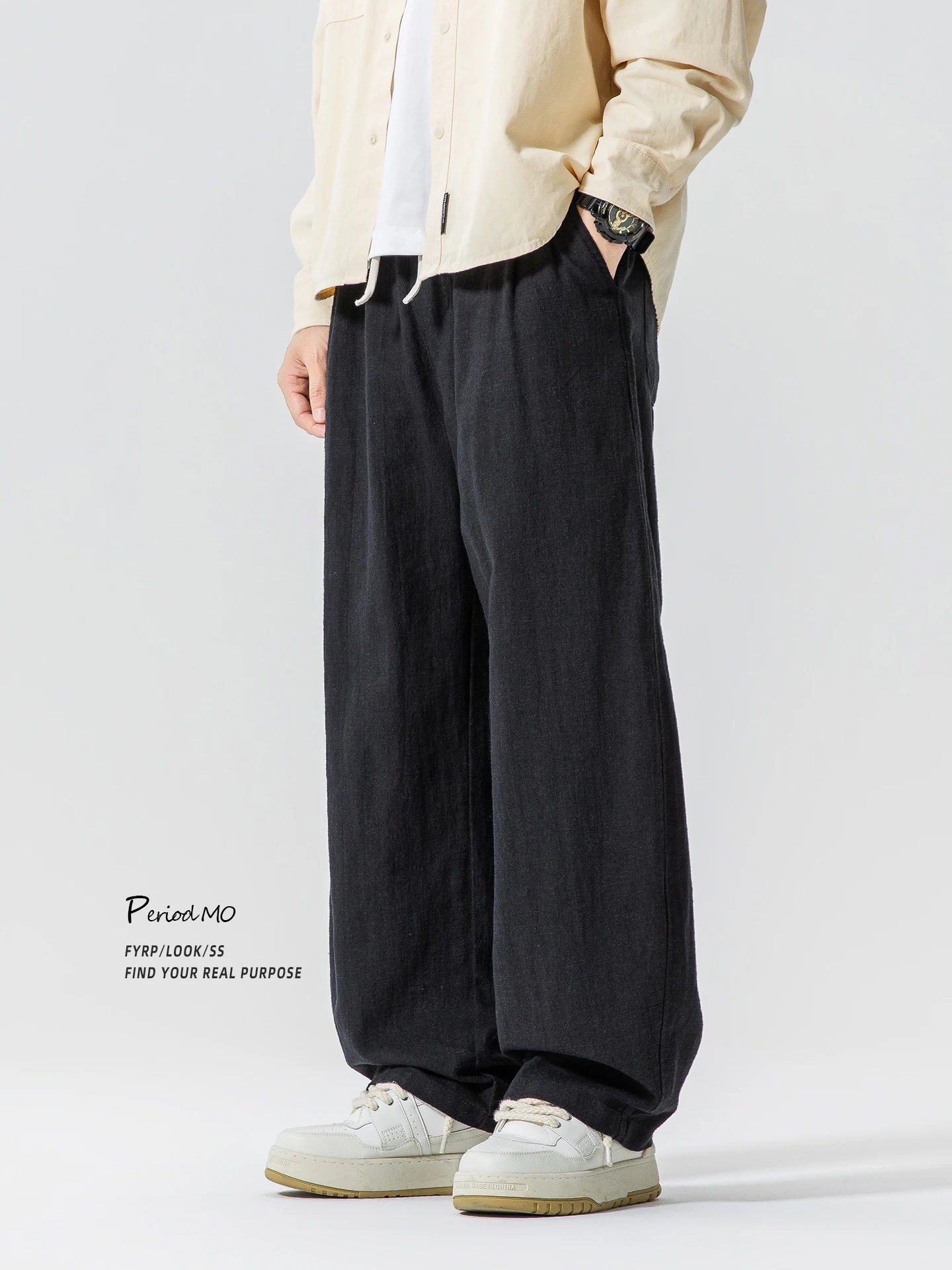 

Cotton Linen Men's Casual Pants Loose Straight Leg Spring Autumn Seasonal Elastic Waisand Retro Japanese Sle Youthwear