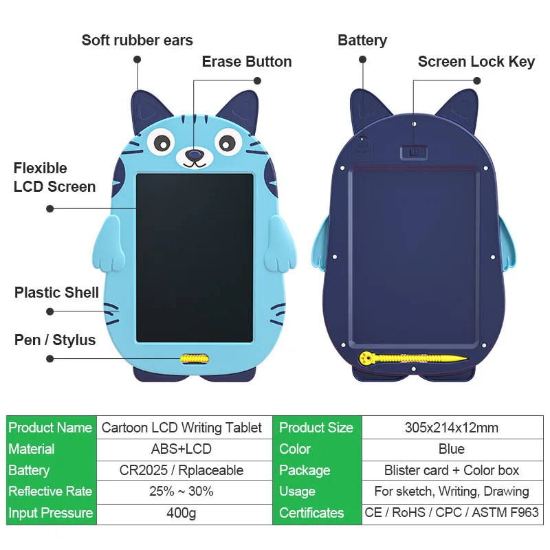 Tavoletta da disegno elettronica per cartoni animati da 8.5 pollici tavoletta da scrittura con schermo LCD tavoletta grafica digitale per scrittura a mano giocattoli da scrittura per bambini L20