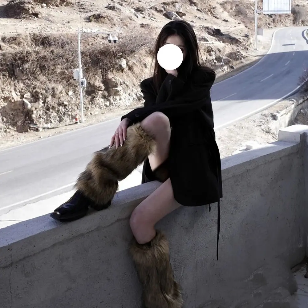 

Imitation Fur Faux Fur Furry Leg Warmers Bow Japanese Style Lolita Boots Cover Y2K Soft Long Tube Sock Autumn/Winter