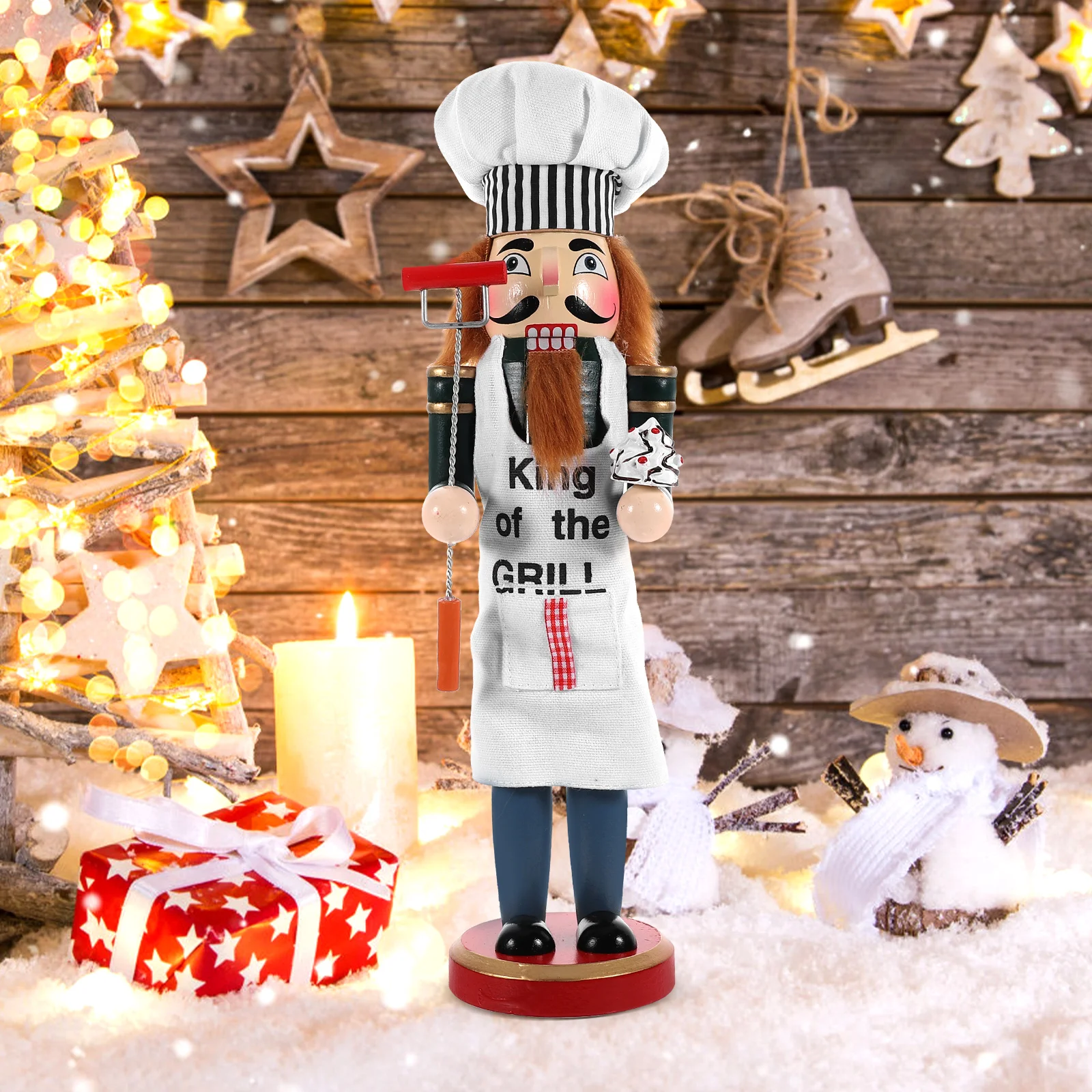

38CM Wooden Chef Nutcracker nament for Christmas Home Kitchen Decor Xmas Holiday Gingerbread Model Display Figure