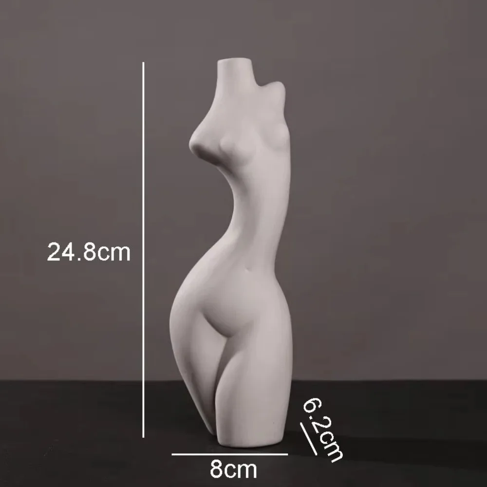 Ceramic Human Body Vase Handmade Geometry Shaped Sculpture Vase Flower Arrangement Frosted Texture Bust Figure Vase