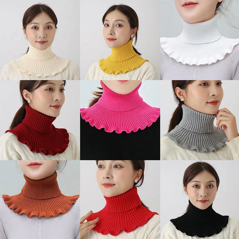 Warm Knitted Collar Scarf Women Turtleneck Knitted False Fake Collar Detachable Scarf Warm Winter Windproof Wrap Scarf Ruffles