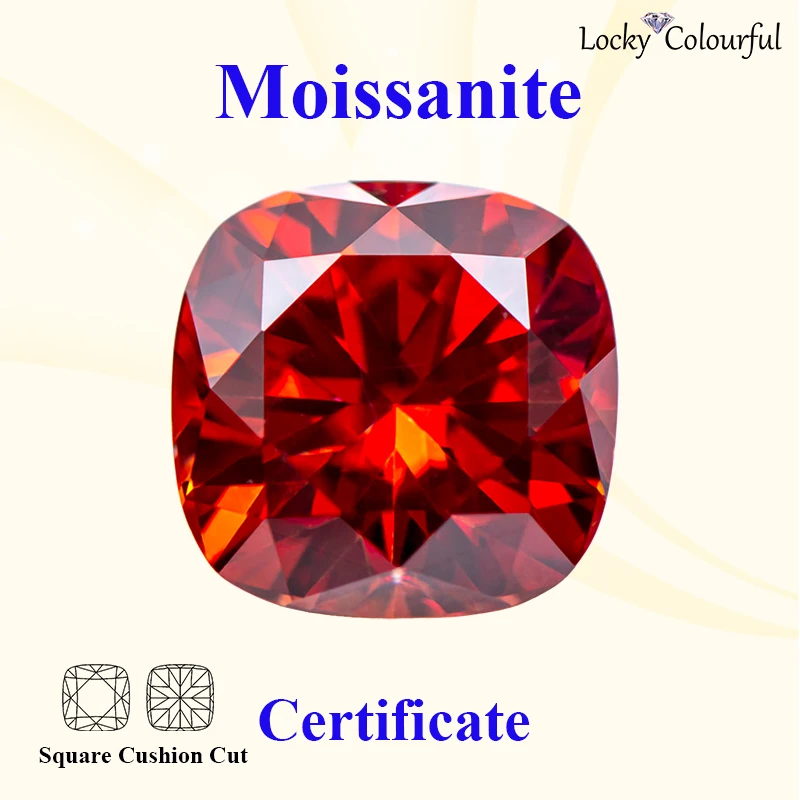 

Moissanite Garnet Color Square Cushion Shape VVS1 Top Quality Charms Beads for DIY Jewelry Making Earrings with GRA Certificate