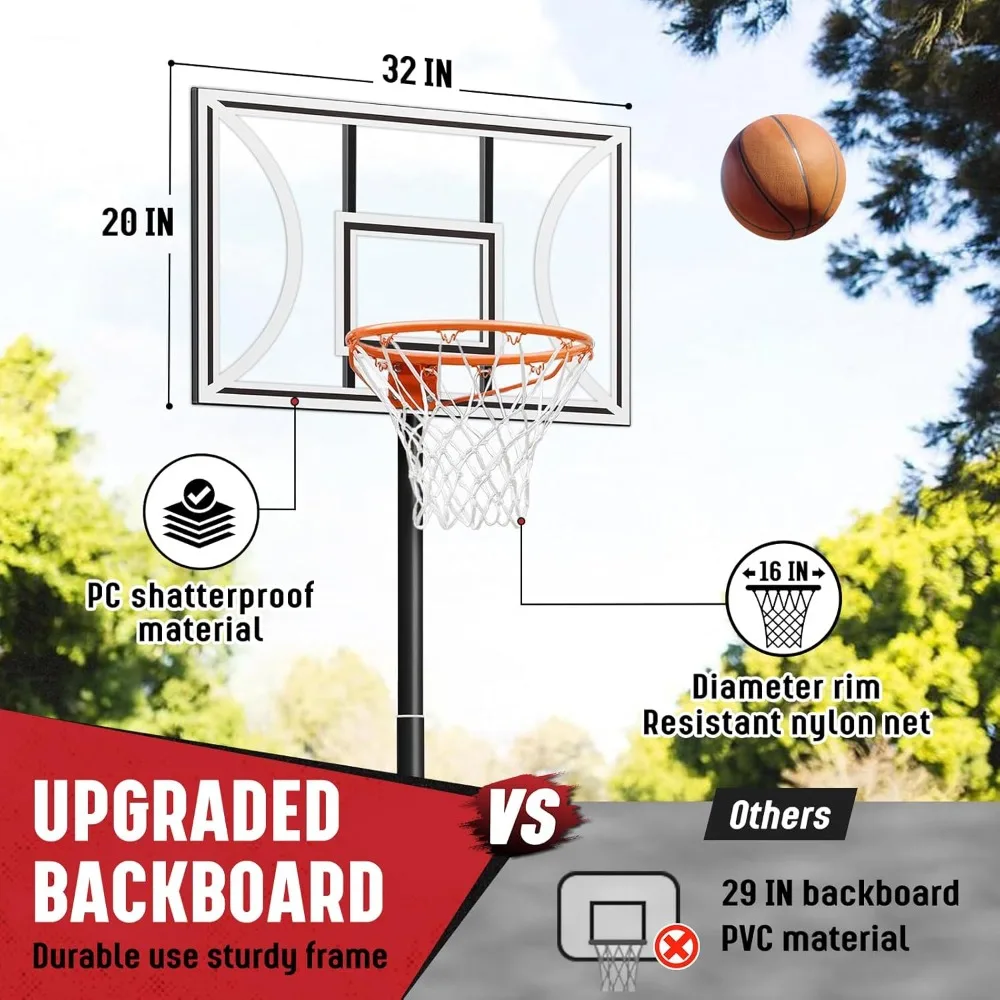 In hoogte verstelbare basketbalring voor gebruik binnen en buiten, 32 bord, 3 meter hoogtes, draagbaar zwembaddoel