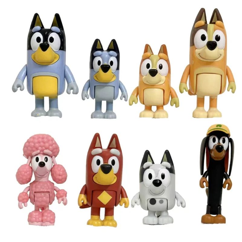 8 Uds Bluey Heeler serie familiar Bandit Chilli Bingo lindo divertido perro ganado australiano figuras de acción modelo muñeca decoración juguetes regalos