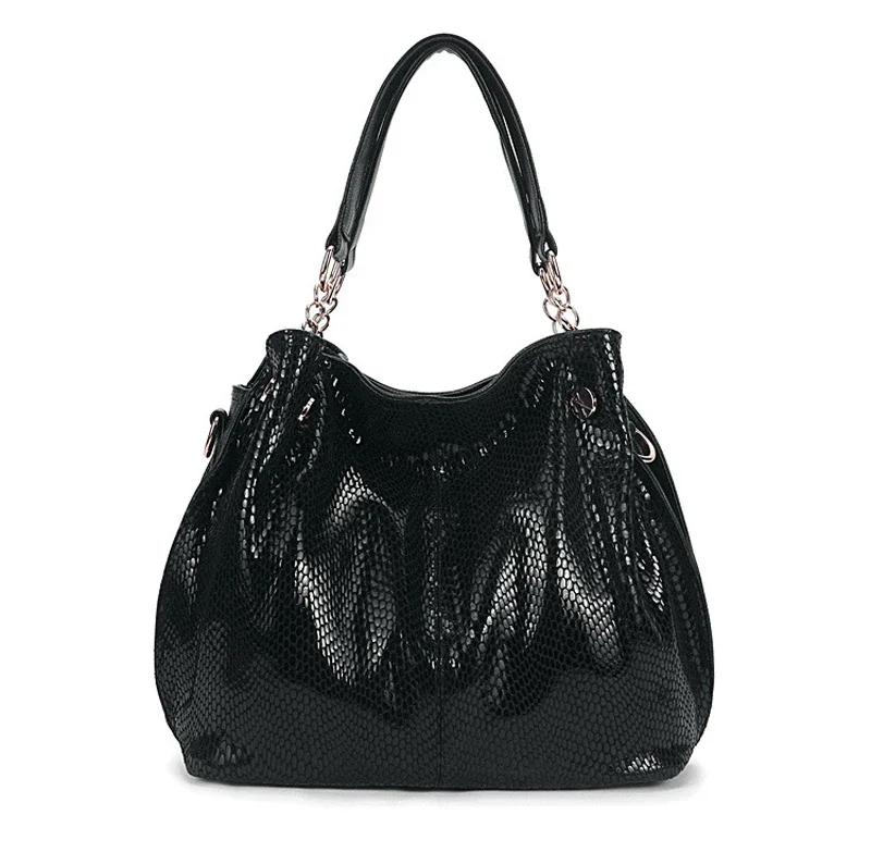 Designer Serpentine Real Leather Shiny Snake Pattern Embossed Tassel Female Shoulder Bags High Quality Women Everyday Handbags