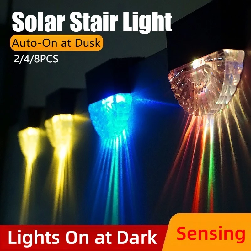 Solar Powered Ladder Stair Light Warm White Color Changing LEDs Outdoor Garden Path Decoration Waterproof IP65 Balcony Patio