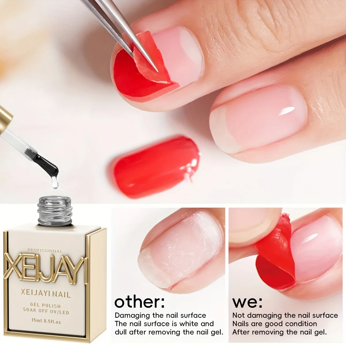 XEIJAYI 15 مل طلاء جل LED للأشعة فوق البنفسجية - غراء لطيف وإزالة أضرار طلاء أظافر احترافي للاستخدام المنزلي في صالونات الأظافر #3